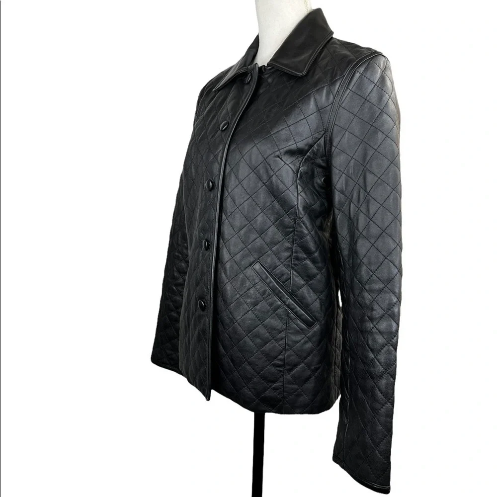 Siena Women’s Black Quilted Leather Jacket - Picture 4 of 11